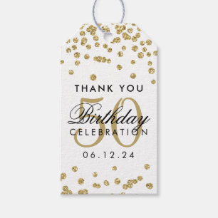 Étiquettes-cadeau Gold 50th Birthday Merci Parties scintillant Confe
