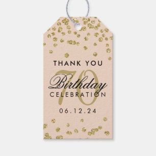 Étiquettes-cadeau Gold 70th Birthday Merci Parties scintillant Blush