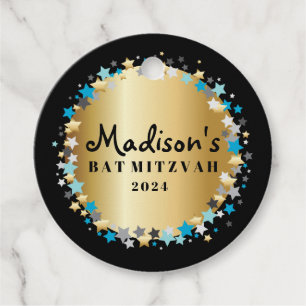 Étiquettes Cadeau GOLD Aqua Gold Stars Bar Bat mitzvah Invitation
