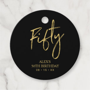 Étiquettes Cadeau Gold & Black 50th Birthday Party Favor Merci