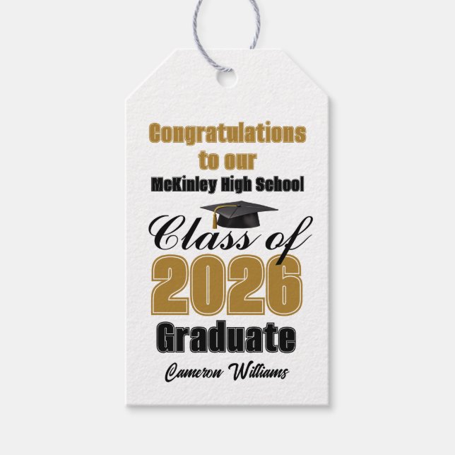 Étiquettes-cadeau Gold Black Class of 2026 Graduation Party Custom (Devant)