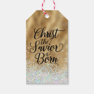 Étiquettes-cadeau Gold Christ le Sauveur Noël chrétien