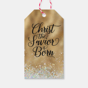 Étiquettes-cadeau Gold Christ le Sauveur Noël chrétien