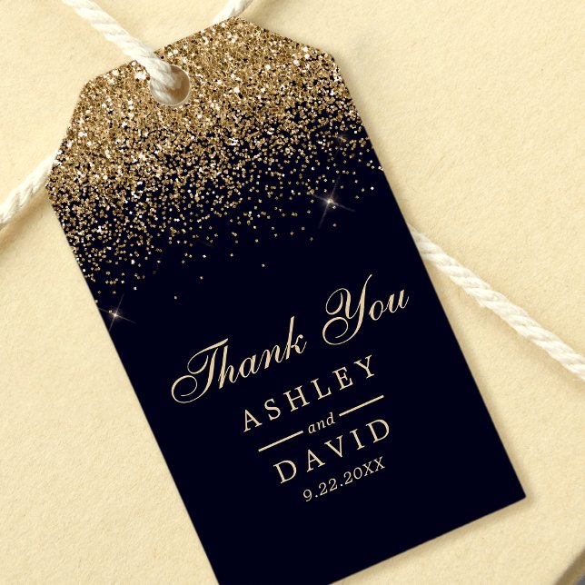 Étiquettes-cadeau Gold Confetti Marine Blue Wedding Favor (Créateur téléchargé)