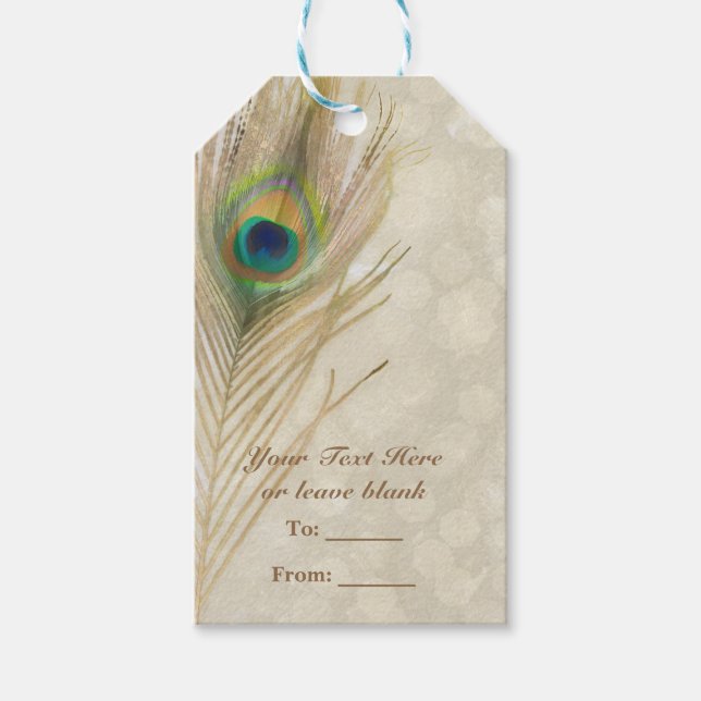 Étiquettes-cadeau Gold Exotic Peacock Feather Glam Party Favoriser (Devant)