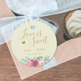 Étiquettes Cadeau Gold Floral Love est Sweet Mariage Round