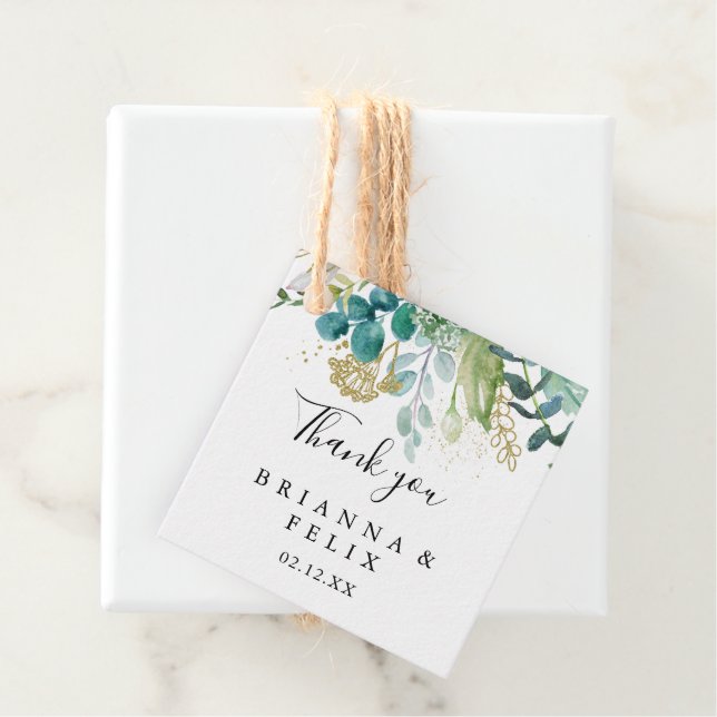 Étiquettes Cadeau Gold Floral Tropical Greenery Mariage (En situation)