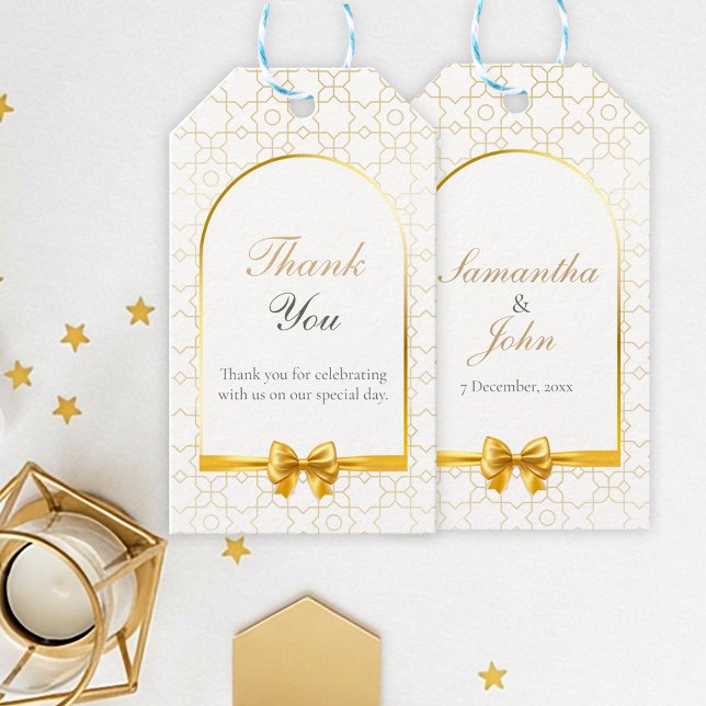 Étiquettes-cadeau Gold Geometric Bow Wedding Favor (Gold & Ivory Geometric Art Deco Wedding Favor Tags)