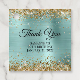 Étiquettes Cadeau Gold Glitter Pale Turqoise 50th Birthday Thank You