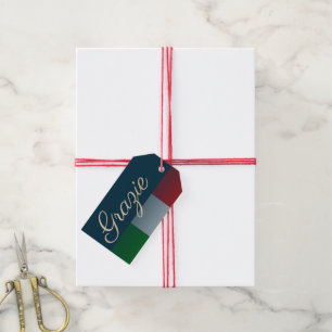 Étiquettes-cadeau Gold Grazie sur le drapeau italien défraîchi Merci