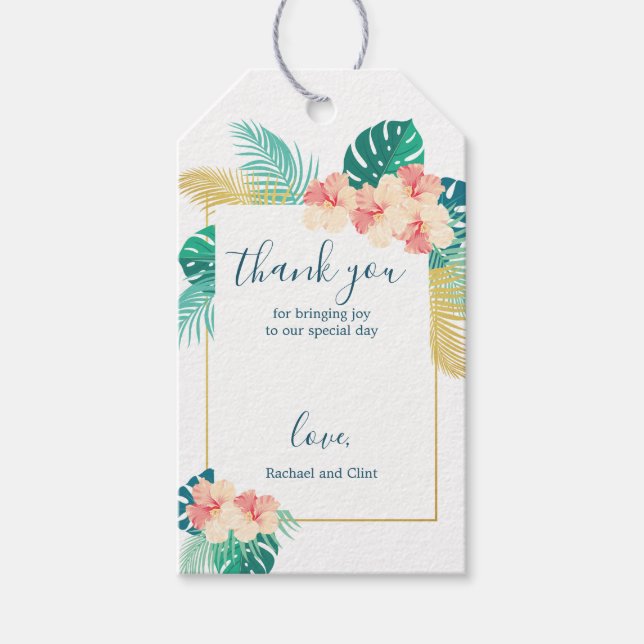 Étiquettes-cadeau Gold Hawaiian Hibiscus Mariage Merci Cartes (Devant)