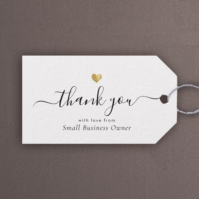 Étiquettes-cadeau Gold Heart Moderne Calligraphie Script Business Ca (Thank your customers from the heart!)