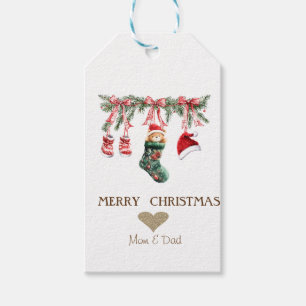 Étiquettes-cadeau Gold Heart, Red Père Noël Baby Christmas Clothesli