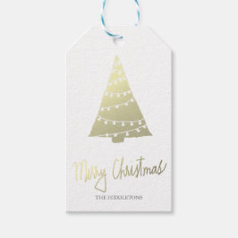 Étiquettes-cadeau Gold Joyeux Noël moderne Script Arbre de Noël
