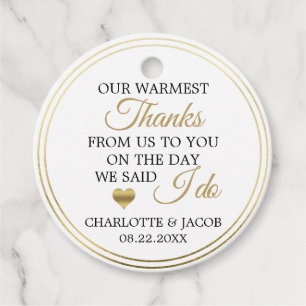 Étiquettes Cadeau GOLD Mariage Coeur le plus chaud Merci MERCI