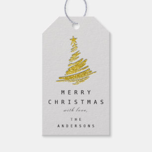 Étiquettes-cadeau  Gold Merry Christmas Tree Happy  From  