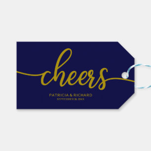 Étiquettes-cadeau Gold Navy Blue Calligraphy Tags de bouteilles de v