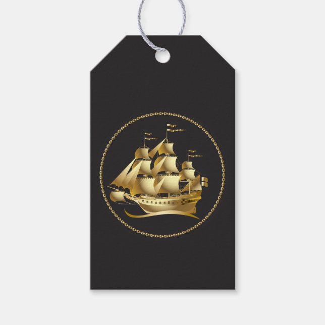 Étiquettes-cadeau Gold Sailboat Nautical (Devant)