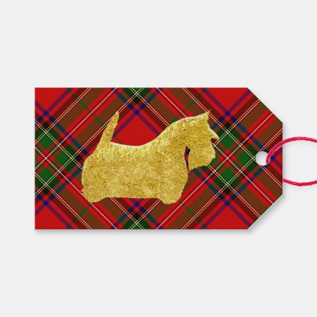 Étiquettes-cadeau Gold Scottie Chien Plaid (Devant (Horizontal))