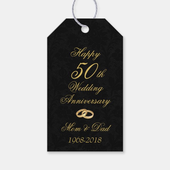 Étiquettes-cadeau Gold sur le 50e anniversaire du Mariage noir (Devant)