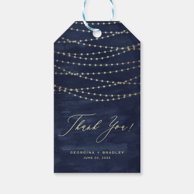 Étiquettes-cadeau Gold Twinkle String éclat Marine Merci bleu (Devant)