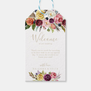 Étiquettes-cadeau Gold Wild Feather Boho Mariage Tropical Bienvenue