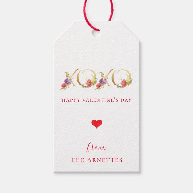 Étiquettes-cadeau Gold XOXO Floral Valentine's Day (Devant)