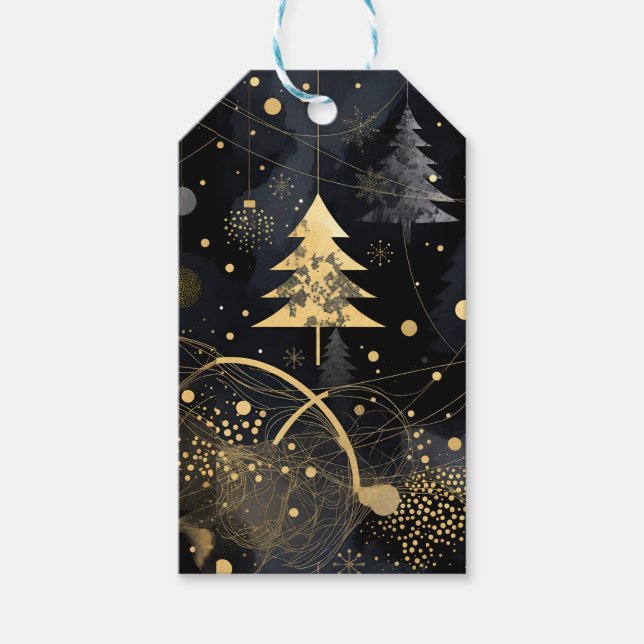 Étiquettes-cadeau Golden Noir Christmas (Devant)