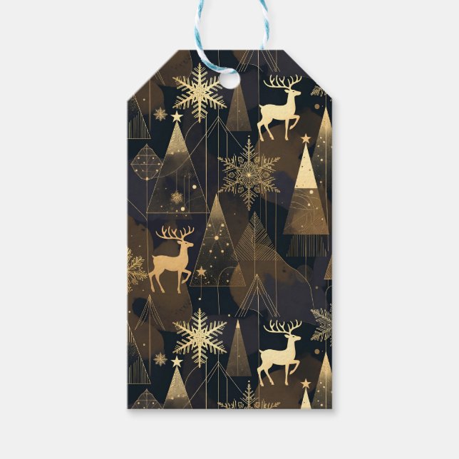 Étiquettes-cadeau Golden Noir Christmas Forest (Devant)