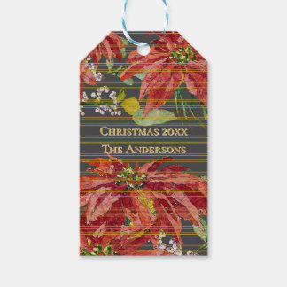 Étiquettes-cadeau Golden Poinsettia | Personalized December 25 Blank