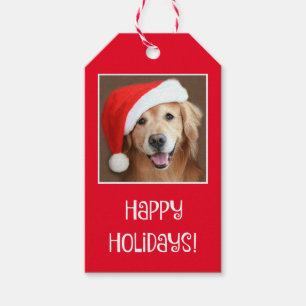 Étiquettes-cadeau Golden Retriever Avec Red Santa Chapat
