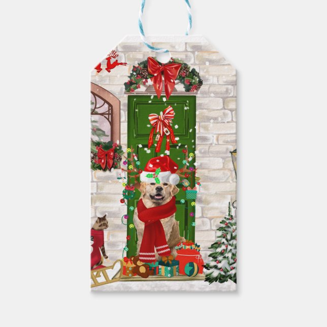 Étiquettes-cadeau Golden Retriever Chien Noël (Devant)