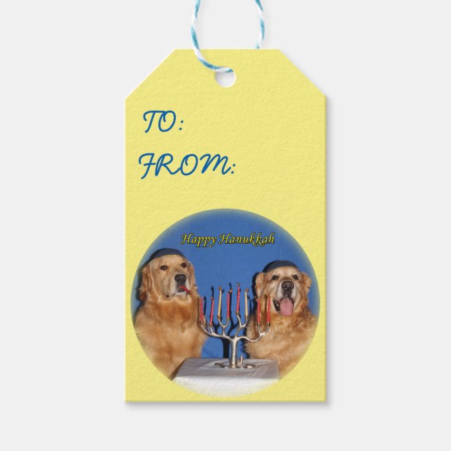 Étiquettes-cadeau Golden Retriever Hanoukka Menorah Lighting (Devant)
