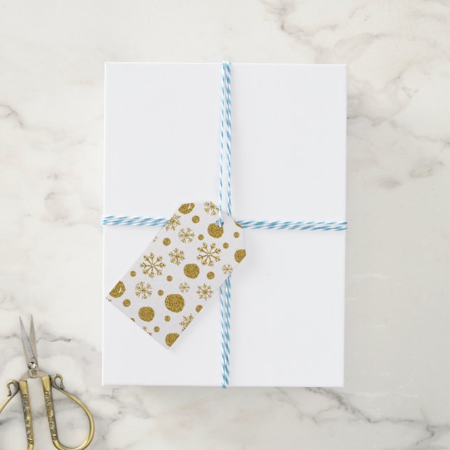 Étiquettes-cadeau Golden Snow Flakes 1 (Avec de laficelle)