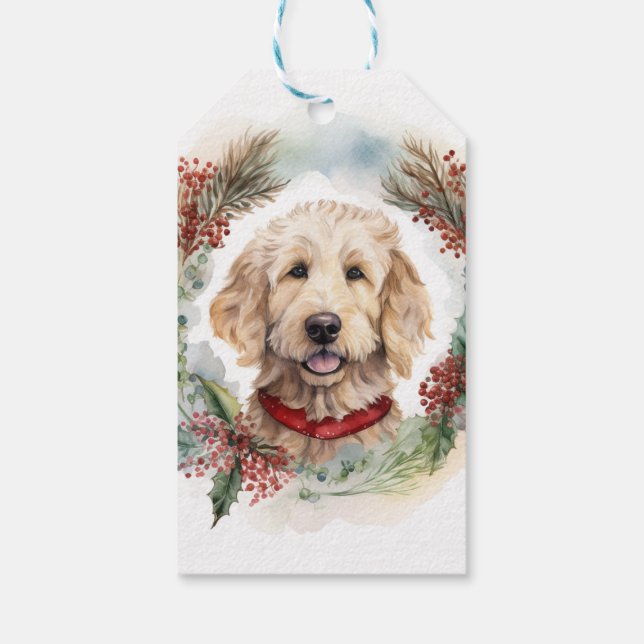 Étiquettes-cadeau Goldendoodle Christmas Wreath Festive Pup (Dos)