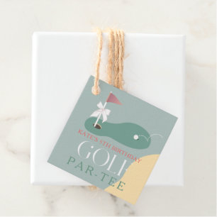 Étiquettes Cadeau Golf Fairway Drapeau Rose Ruban Fête d'anniversair