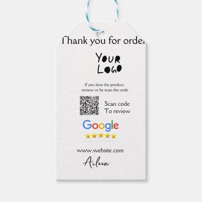 Étiquettes-cadeau Google examen logo entreprise site Web scanner cod (Devant)