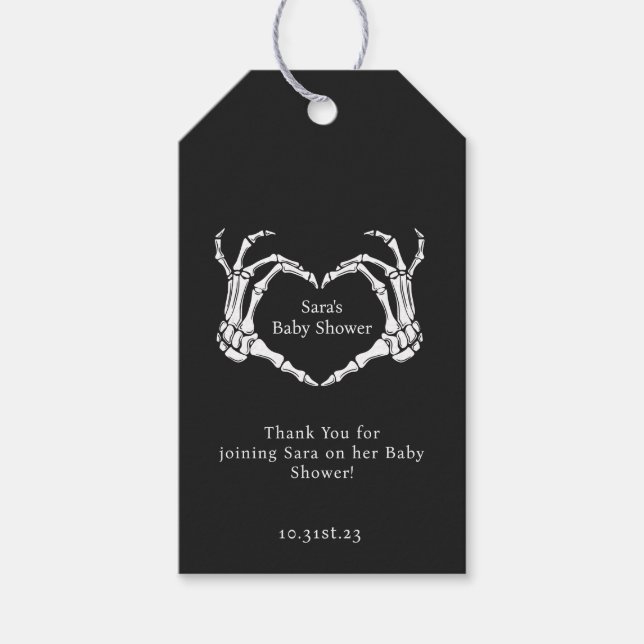 Étiquettes-cadeau Goth minimal Squelette mains Baby shower Favoriser (Devant)