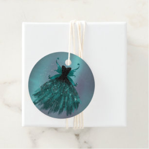 Étiquettes Cadeau Gothique Fairy Turquoise Gown   Fleur verte profon
