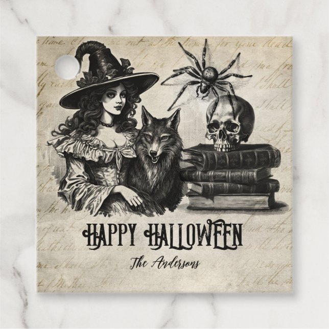 Étiquettes Cadeau Gothique Halloween crâne d'araignée de ciel (Devant)