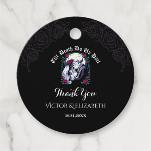 Étiquettes Cadeau Gothique jusqu'à la mort Squelette Rose Merci