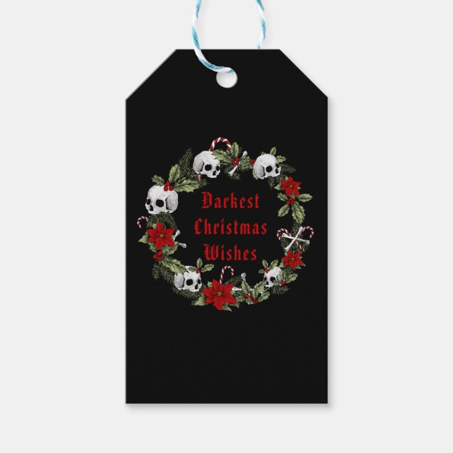 Étiquettes-cadeau Gothique Personnalisé Crânes de Noël Arbres Wreath (Devant)