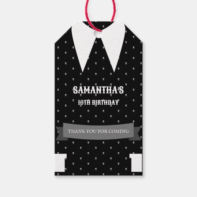 Étiquettes-cadeau Gothique Petite fille en robe noire Anniversaire (Devant)