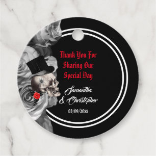 Étiquettes Cadeau Gothique skull biker ou rock noir mariage merci