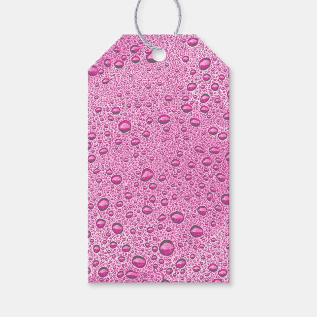 Étiquettes-cadeau gouttelettes d'eau roses chaudes (Devant)
