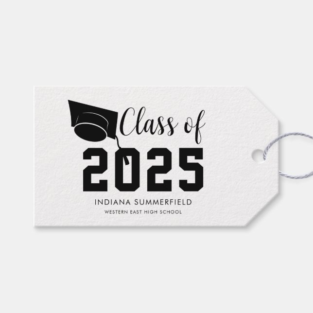 Étiquettes-cadeau Graduation 2025 Script Simple Grad Custom (Devant (Horizontal))