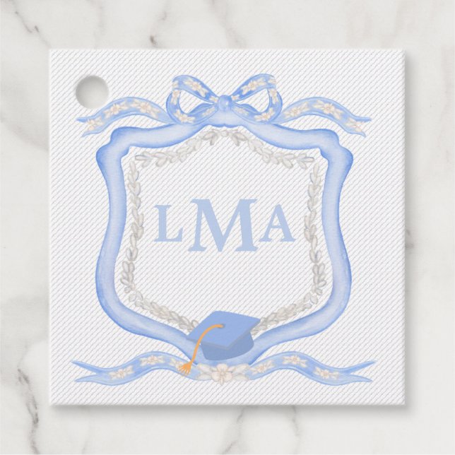 Étiquettes Cadeau Graduation du monogramme de Preppy Wedgewood (Devant)