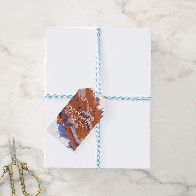 Étiquettes-cadeau Graduation en marbre orange et bleu (Avec de laficelle)