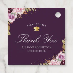 Étiquettes Cadeau graduation florale violette merci