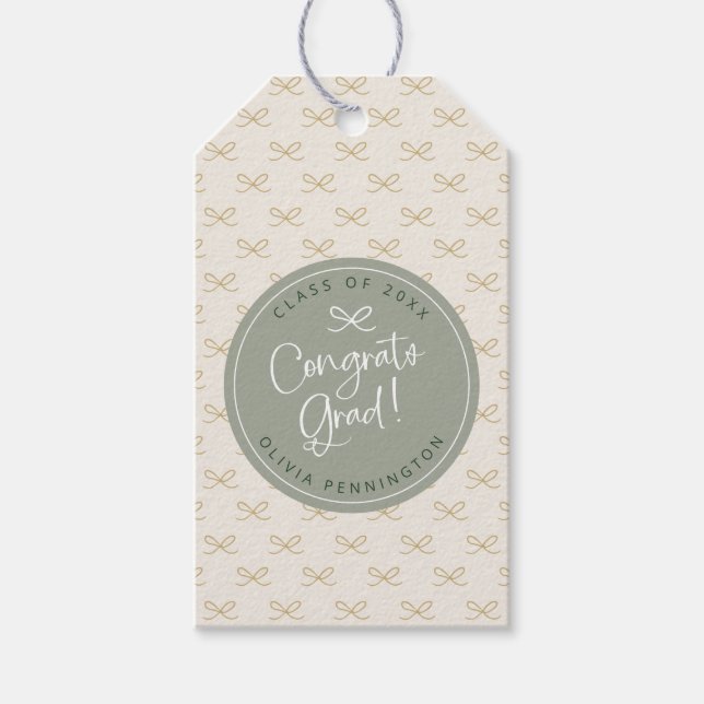 Étiquettes-cadeau Graduation personnalisée Sage Green Bow Girly (Devant)